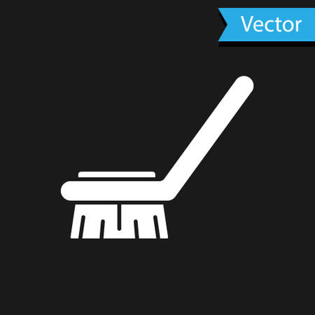 White Brush for cleaning icon isolated on black background. Cleaning service concept. Vector Illustration.のイラスト素材