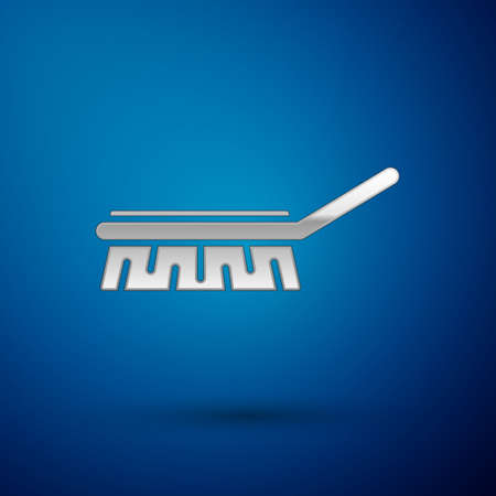 Silver Brush for cleaning icon isolated on blue background. Cleaning service concept. Vector Illustration.のイラスト素材