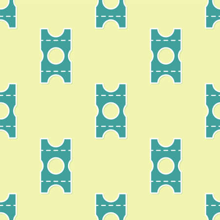 Green Coupon icon isolated seamless pattern on yellow background. Empty shopping discount sticker. Template discount banner. Vector Illustration.のイラスト素材