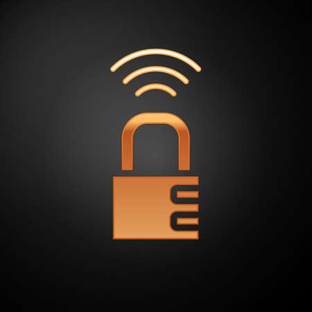 Gold Smart safe combination lock icon isolated on black background. Combination padlock. Security, safety, protection, password, privacy. Vectorのイラスト素材