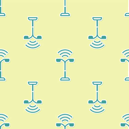Green Smart street light system icon isolated seamless pattern on yellow background. Internet of things concept with wireless connection.  Vector.のイラスト素材