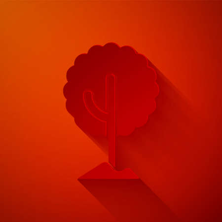 Paper cut Tree icon isolated on red background. Forest symbol. Paper art style. Vector.のイラスト素材