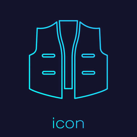 Turquoise line Fishing jacket icon isolated on blue background. Fishing vest. Vectorのイラスト素材