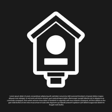 Black Bird house icon isolated on black background. Nesting box birdhouse, homemade building for birds. Vectorのイラスト素材