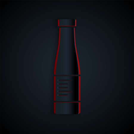 Paper cut Sauce bottle icon isolated on black background. Ketchup, mustard and mayonnaise bottles with sauce for fast food. Paper art style. Vector.のイラスト素材