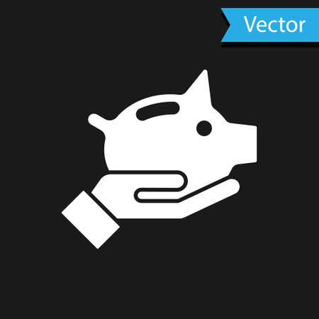 White Piggy bank icon isolated on black background. Icon saving or accumulation of money, investment. Vector.のイラスト素材