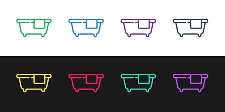 Set line Bathtub icon isolated on black and white background. Vectorのイラスト素材
