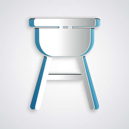 Paper cut Barbecue grill icon isolated on grey background. BBQ grill party. Paper art style. Vector Illustrationのイラスト素材