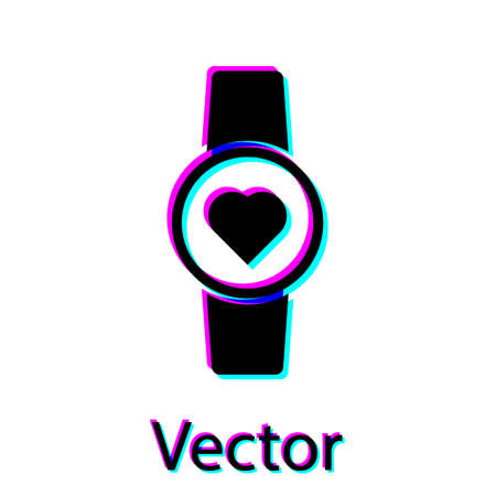 Black Smart watch showing heart beat rate icon isolated on white background. Fitness App concept. Vector Illustrationのイラスト素材