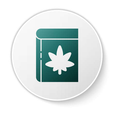 Green Book and marijuana or cannabis leaf icon isolated on white background. Hemp symbol. White circle button. Vector Illustrationのイラスト素材