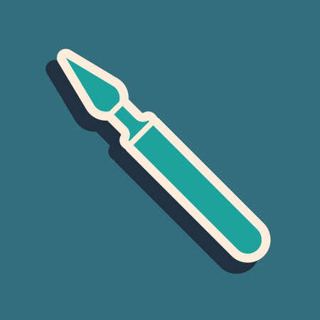 Green Medical surgery scalpel tool icon isolated on green background. Medical instrument. Long shadow style. Vector Illustrationのイラスト素材
