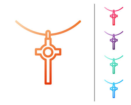 Red line Christian cross on chain icon isolated on white background. Church cross. Set color icons. Vector Illustrationのイラスト素材