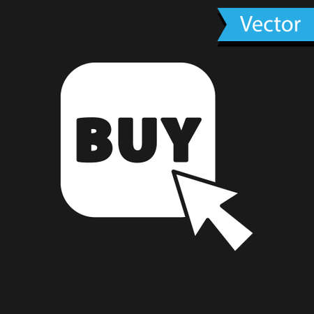 White Buy button icon isolated on black background. Vector Illustrationのイラスト素材