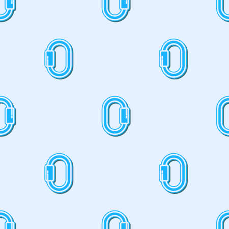 Blue line Carabiner icon isolated seamless pattern on grey background. Extreme sport. Sport equipment. Vector Illustrationのイラスト素材