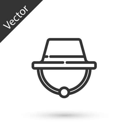 Grey line Camping hat icon isolated on white background. Beach hat panama. Explorer travelers hat for hunting, hiking, tourism. Vector Illustrationのイラスト素材