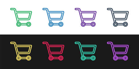 Set line Shopping cart icon isolated on black and white background. Online buying concept. Delivery service sign. Supermarket basket symbol. Vector Illustrationのイラスト素材
