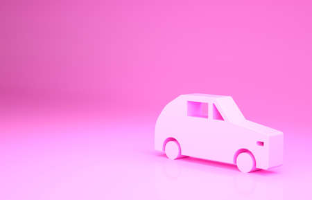 Pink Car icon isolated on pink background. Minimalism concept. 3d illustration 3D renderの写真素材