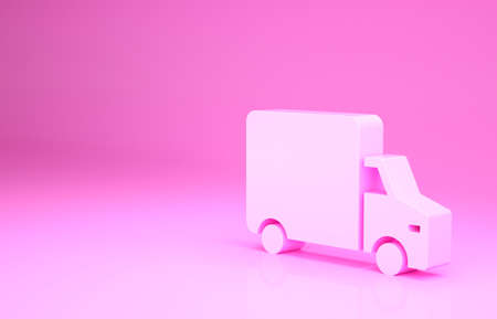 Pink Delivery cargo truck vehicle icon isolated on pink background. Minimalism concept. 3d illustration 3D renderの写真素材