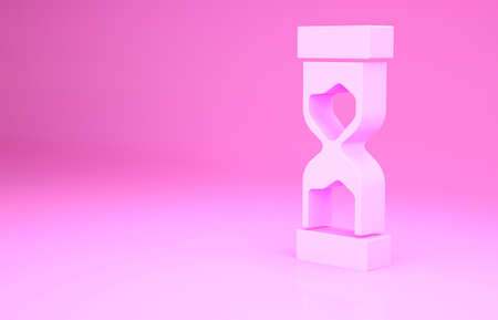 Pink Old hourglass with flowing sand icon isolated on pink background. Sand clock sign. Business and time management concept. Minimalism concept. 3d illustration 3D renderの写真素材