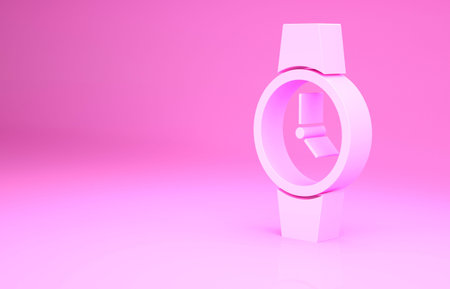 Pink Wrist watch icon isolated on pink background. Wristwatch icon. Minimalism concept. 3d...