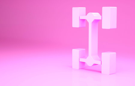 Pink Chassis car icon isolated on pink background. Minimalism concept. 3d illustration 3D renderの写真素材