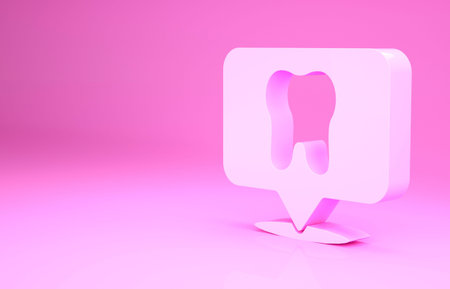 Pink Dental clinic location icon isolated on pink background. Minimalism concept. 3d illustration 3D...