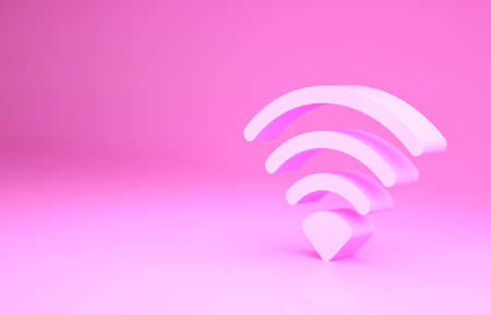 Pink WiFi wireless internet network symbol icon isolated on pink background. Minimalism concept. 3d illustration 3D renderの写真素材