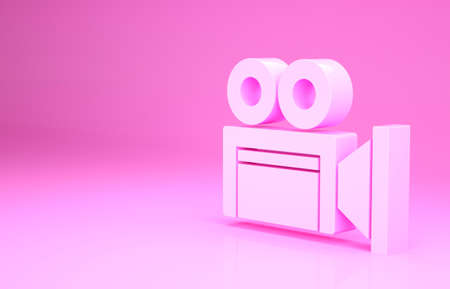 Pink Cinema camera icon isolated on pink background. Video camera. Movie sign. Film projector. Minimalism concept. 3d illustration 3D renderの写真素材