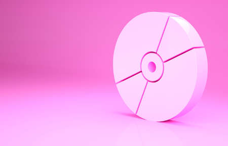 Pink CD or DVD disk icon isolated on pink background. Compact disc sign. Minimalism concept. 3d illustration 3D renderの写真素材