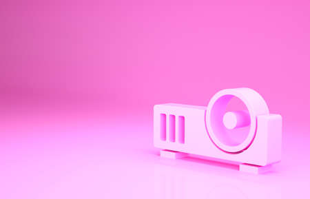 Pink Presentation, movie, film, media projector icon isolated on pink background. Minimalism concept. 3d illustration 3D renderの写真素材