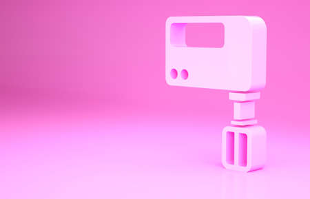 Pink Electric mixer icon isolated on pink background. Kitchen blender. Minimalism concept. 3d illustration 3D renderの写真素材