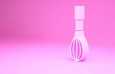 Pink Kitchen whisk icon isolated on pink background. Cooking utensil, egg beater. Cutlery sign. Food mix symbol. Minimalism concept. 3d illustration 3D renderの写真素材