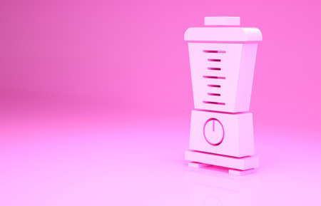 Pink Blender icon isolated on pink background. Kitchen electric stationary blender with bowl. Cooking smoothies, cocktail or juice. Minimalism concept. 3d illustration 3D renderの写真素材
