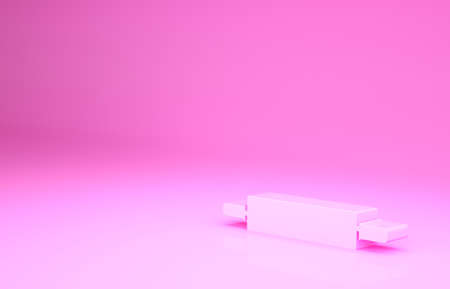 Pink Rolling pin icon isolated on pink background. Minimalism concept. 3d illustration 3D renderの写真素材