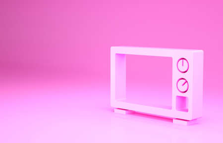 Pink Microwave oven icon isolated on pink background. Home appliances icon. Minimalism concept. 3d illustration 3D renderの写真素材