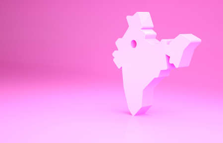 Pink India map icon isolated on pink background. Minimalism concept. 3d illustration 3D renderの写真素材