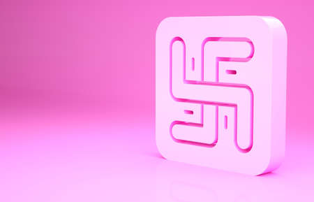 Pink Hindu swastika religious symbol icon isolated on pink background. Minimalism concept. 3d illustration 3D renderの写真素材