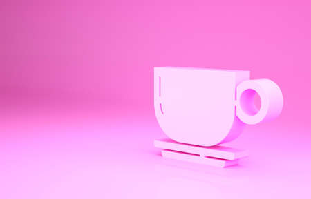 Pink Coffee cup icon isolated on pink background. Tea cup. Hot drink coffee. Minimalism concept. 3d illustration 3D renderの写真素材