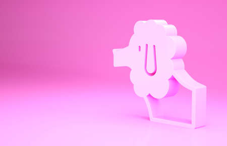Pink French poodle dog icon isolated on pink background. Minimalism concept. 3d illustration 3D renderの写真素材