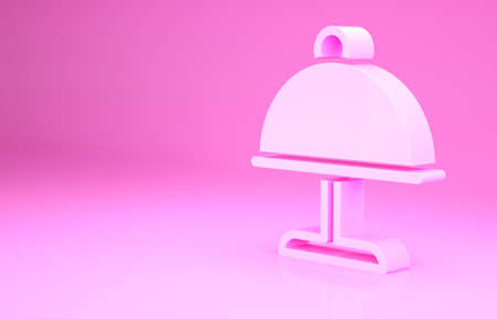 Pink Covered with a tray of food icon isolated on pink background. Tray and lid. Restaurant cloche with lid. Kitchenware symbol. Minimalism concept. 3d illustration 3D renderの写真素材