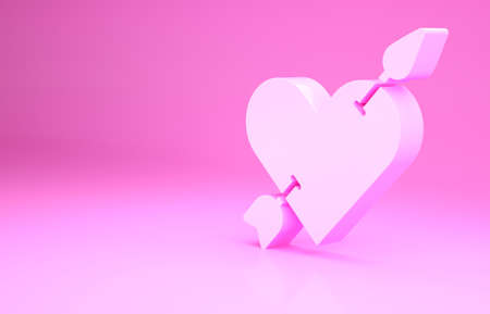 Pink Amour symbol with heart and arrow icon isolated on pink background. Love sign. Valentines symbol. Minimalism concept. 3d illustration 3D renderの写真素材