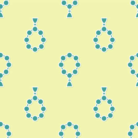 Green Rosary beads religion icon isolated seamless pattern on yellow background. Vector Illustrationのイラスト素材