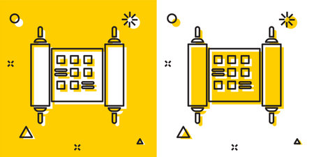 Black Decree, paper, parchment, scroll icon icon isolated on yellow and white background. Chinese...