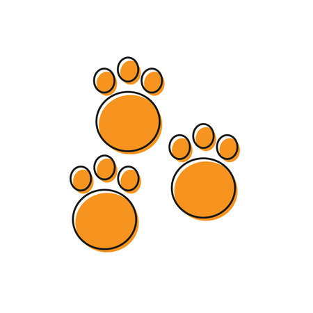Orange Paw print icon isolated on white background. Dog or cat paw print. Animal track. Vectorのイラスト素材
