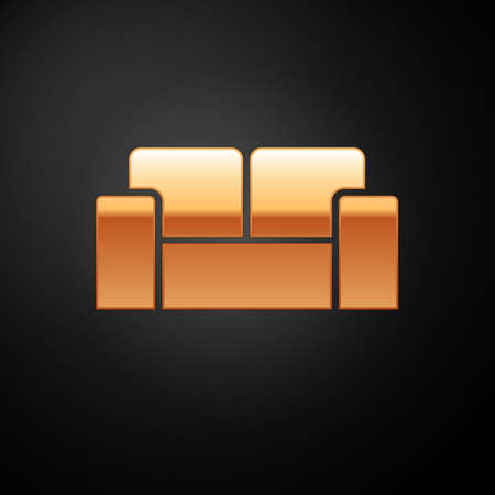 Gold Sofa icon isolated on black background. Vectorのイラスト素材