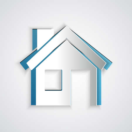 Paper cut House icon isolated on grey background. Home symbol. Paper art style. Vectorのイラスト素材