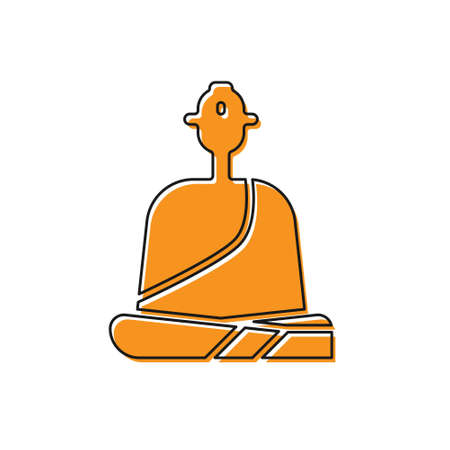 Orange Buddhist monk in robes sitting in meditation icon isolated on white background. Vector Illustrationのイラスト素材