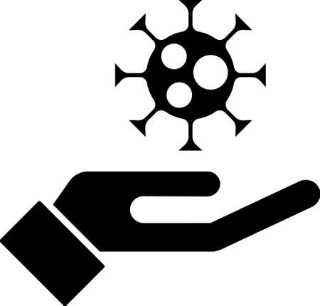 Black Hand with virus icon isolated on white background. Corona virus 2019-nCoV. Bacteria and germs, cell cancer, microbe, fungi. Vector.のイラスト素材
