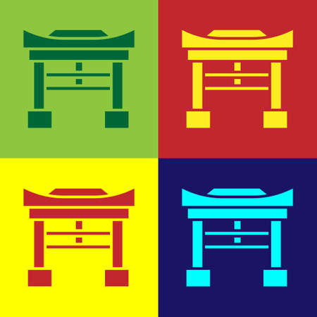 Pop art Japan Gate icon isolated on color background. Torii gate sign. Japanese traditional classic gate symbol. Vector Illustrationのイラスト素材