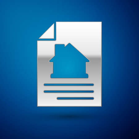 Silver House contract icon isolated on blue background. Contract creation service, document formation, application form composition. Vectorのイラスト素材